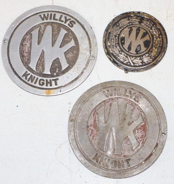 Group of 3 Willy's Knight Hubcap Emblems: largest 3" x 3"