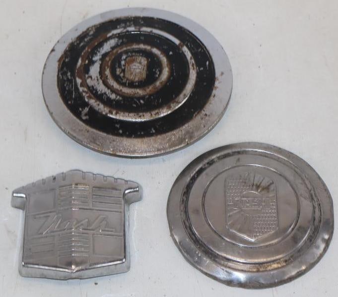 Group of 3 Nash Hubcaps and Grill Emblem: largest 7" x 7"