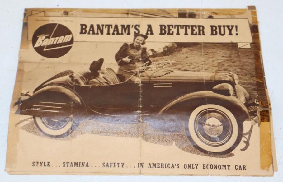 1939 American Bantam Advertising Fold Out Brochure: 20.5" x 15.5", has tape repairs