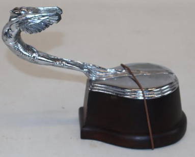 1933 DeSoto Plymouth Goddess Radiator Mascot Hood Ornament Mounted on Wood Base: 7" x 3" x 5", wings are broken