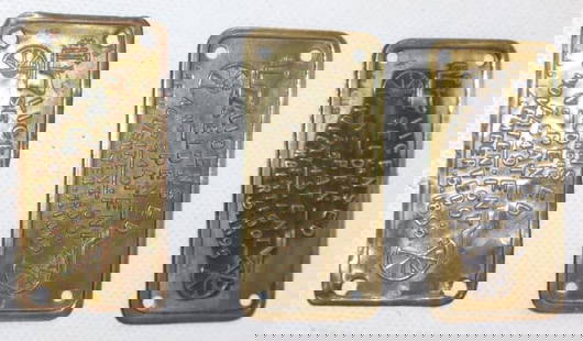 Group of 3 Brass Embossed Selden Tags: 3" x 1.5" each