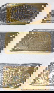 Group of 3 Brass Embossed Selden Tags: 3" x 1.5" each