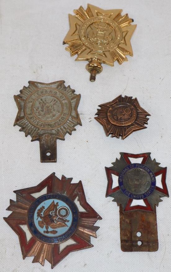 Group of 5 Veteran of Foreign Wars License Plate Toppers, Hood Ornament and Radiator Badges (1 of 2)