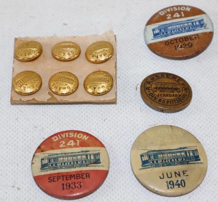 Group of 10 1920's-1940's Trolley Operator Pin Back Badges and Coat Buttons (1 of 4)