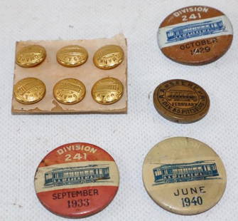 Group of 10 1920's-1940's Trolley Operator Pin Back Badges and Coat Buttons: largest 1.25" x 1.25"