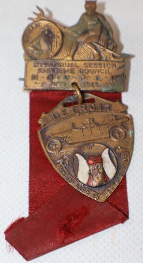 1916 M.O.V.P.E.R. Supreme Council Detroit Meeting Ribbon with Car Graphics: 1.5" x 3"
