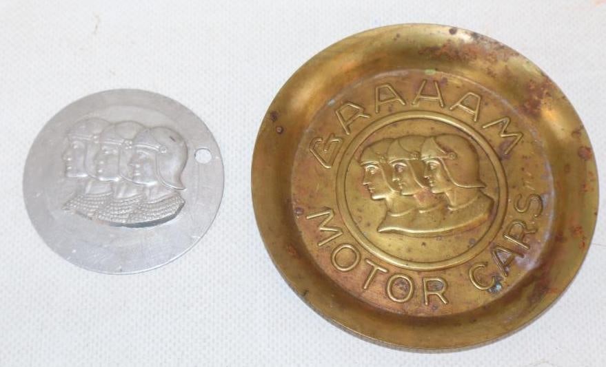 Group of 2 Graham Brothers Motor Car Hubcap Emblem and Ashtray (1 of 2)