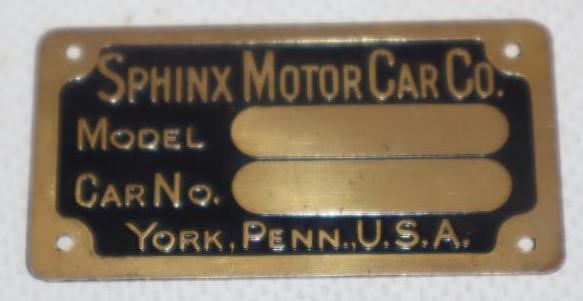 Sphinx Motor Car Co Brass Data Tag (1 of 2)
