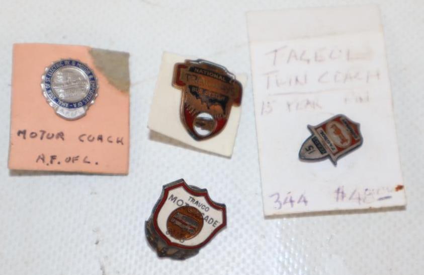Group of 4 Motor Coach, Trailways, and Twin Coach Cloisonne Pin Back Badges (1 of 4)