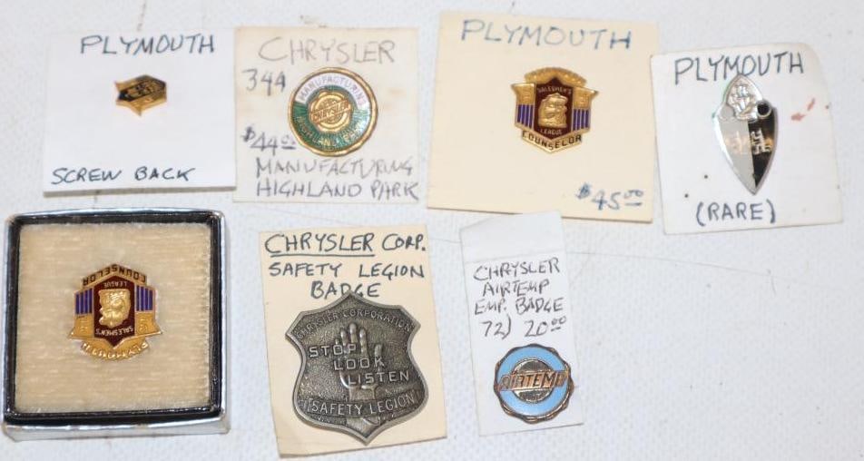 Group of 7 Plymouth and Chrysler Lapel Pins and Pin Back Badges (1 of 4)