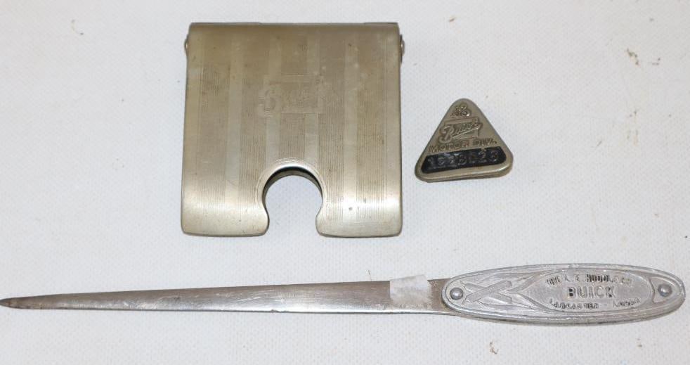 Group of 3 Buick Advertising Employee Pin Back Badge, Letter Opener, and Car Accessory (1 of 4)