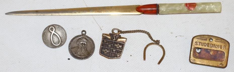 Group of 5 Studebaker Letter Opener, Medals, and Employee Pin Back Badge (1 of 4)