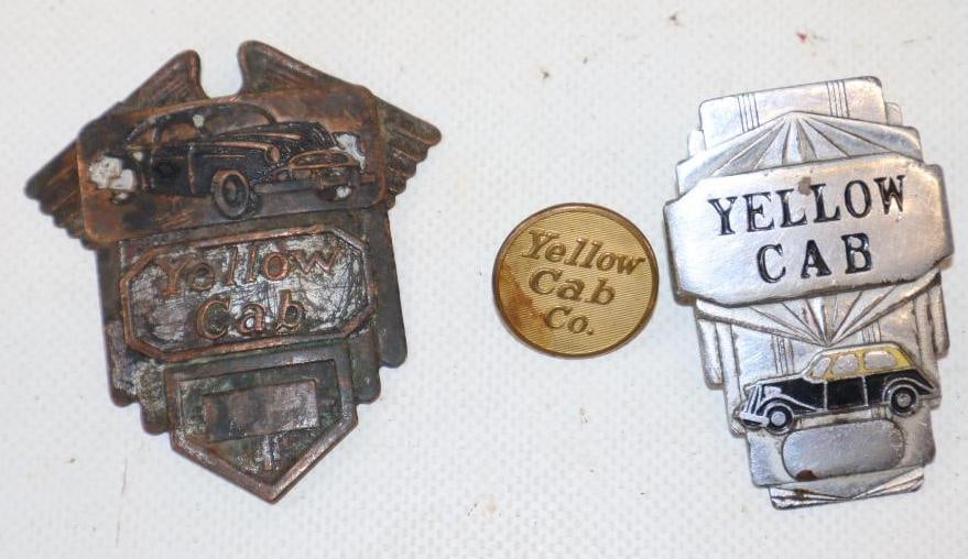 Group of 3 Yellowcab Hat Badges and Button (1 of 2)