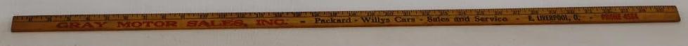 Gray Motor Packard and Willys Car Dealership Advertising Yard Stick: 36"