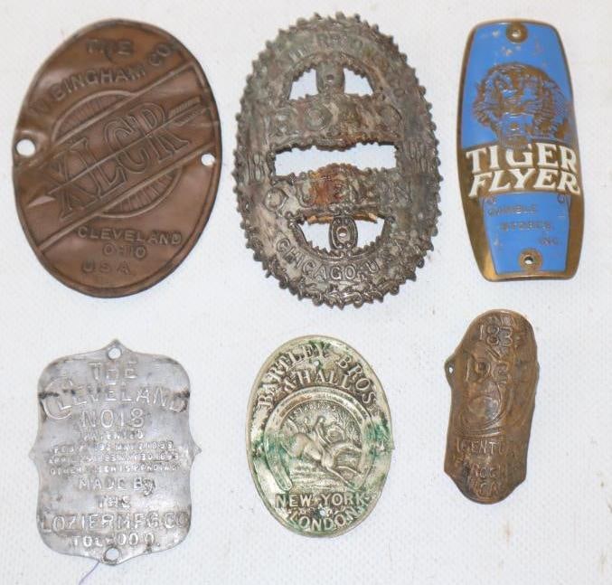 Group of 6 Different Early Bicycle Head Badges (1 of 4)