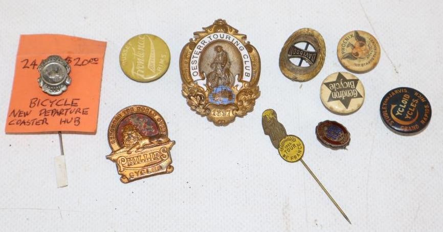 Group of 10 Early Bicycle Pins, Badges, and Stick Pins (1 of 3)