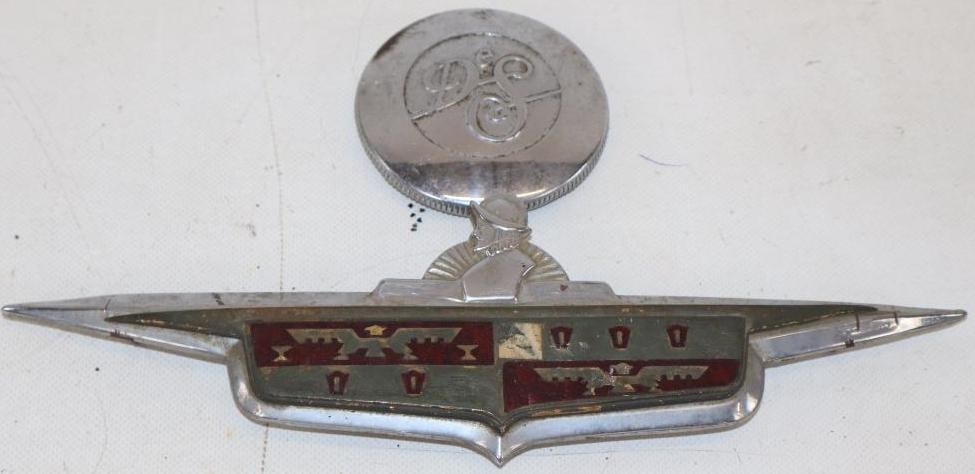Group of 2 1930's DeSoto Emblem and Gas Cap: largest 11.5" x 4"