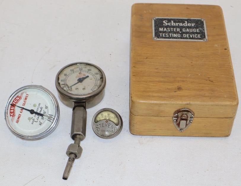 Group of 4 Schrader, Hastings, and Stevens Gauges: largest 8" x 5.5" x 3"