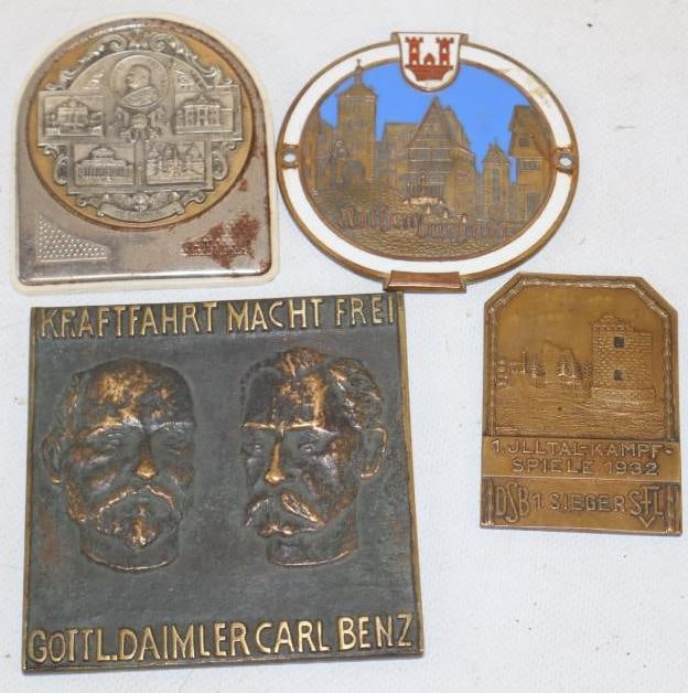 Group of 4 1930's Race Medallions and Paperweight: largest 4" x 4"