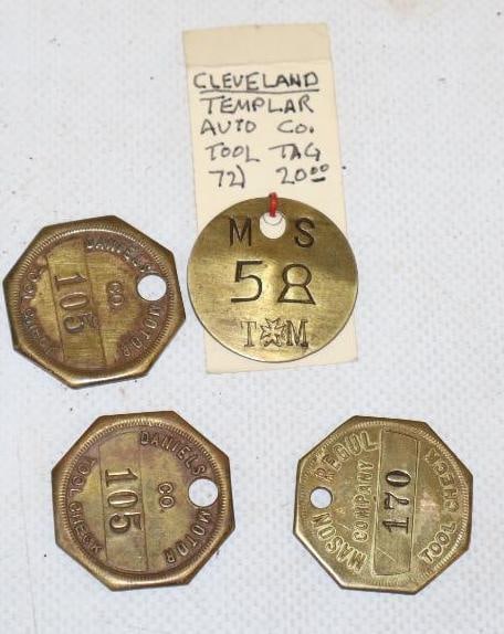 Group of 4 Templar Auto Company and Daniels Motor Brass Tool Tags (1 of 2)