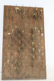 Large Group of Uncut Keys on Homemade Display Rack: 19" x 33"