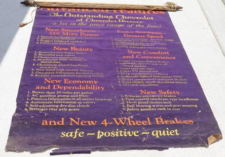Early Chevrolet Advertising Felt Banner: 48" x 70", has some staining, fading and cracking