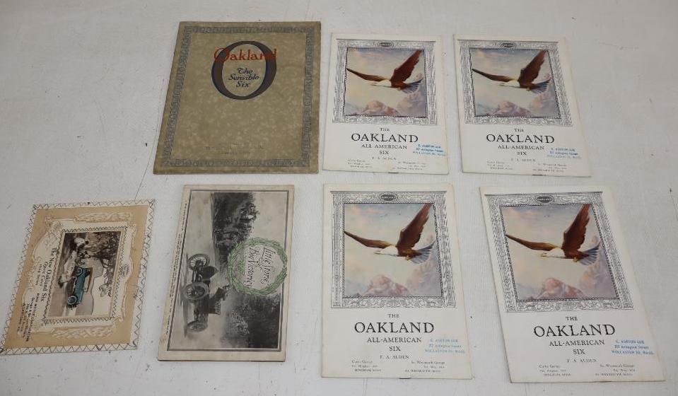 Group of 7 1910's Oakland Dealership Brochure Books and Telegrams: largest 10" x 8"