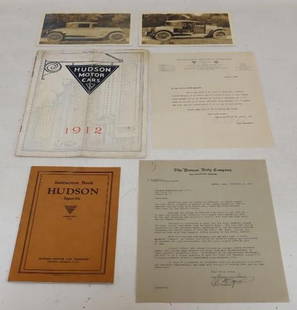 Group of 6 1910's and 1920's Hudson Motor Car Co Booklets, Letters, and Pictures: largest 9" x 12"