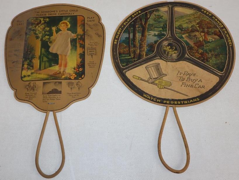 Group of 2 Chevrolet and Henry's Garage Advertising Hand Fans: largest 8" x 12"