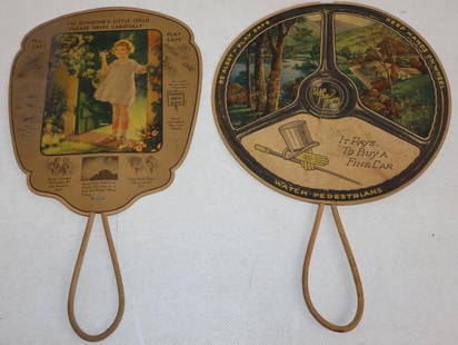 Group of 2 Chevrolet and Henry's Garage Advertising Hand Fans: largest 8" x 12"