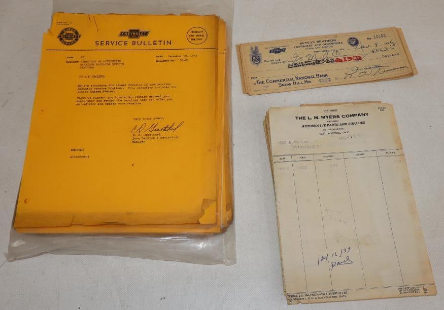Large Group of Chevrolet Service Bulletins, Receipts, and Letters: largest 8.5" x 11"