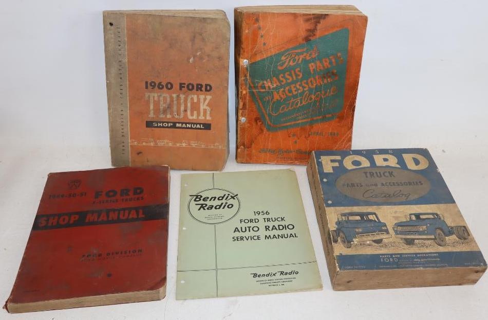 Group of 5 1940's and 1950's Ford Shop Manuals: largest 8.5" x 11" x 2"