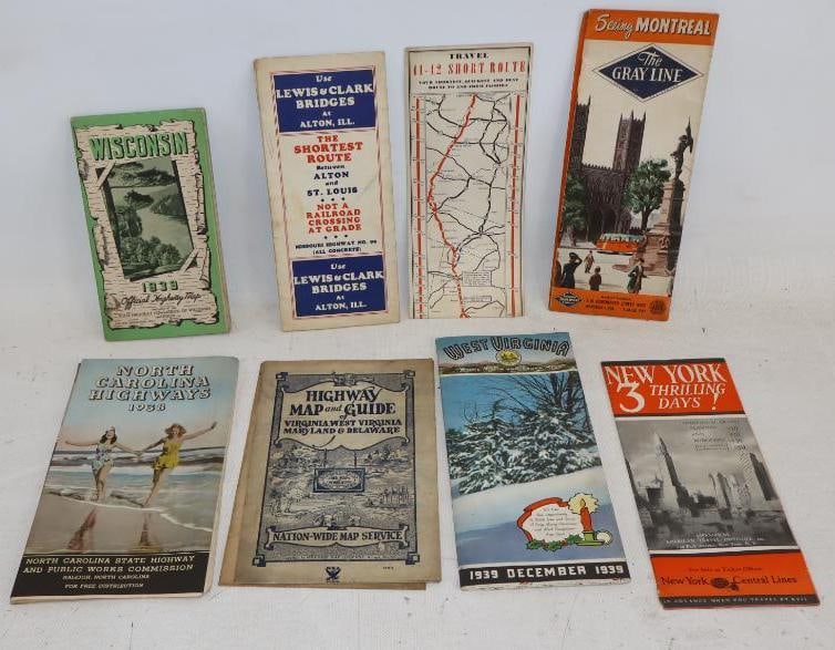 Group of 8 1930's State Maps and Travel Brochures: largest 9.5" x 5.5"