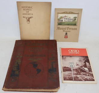 Group of 4 1930's World Atlas Historic Homes of America Mt Vernon VA, Ohio History Books: largest 11.5" x 14.5" x 1"