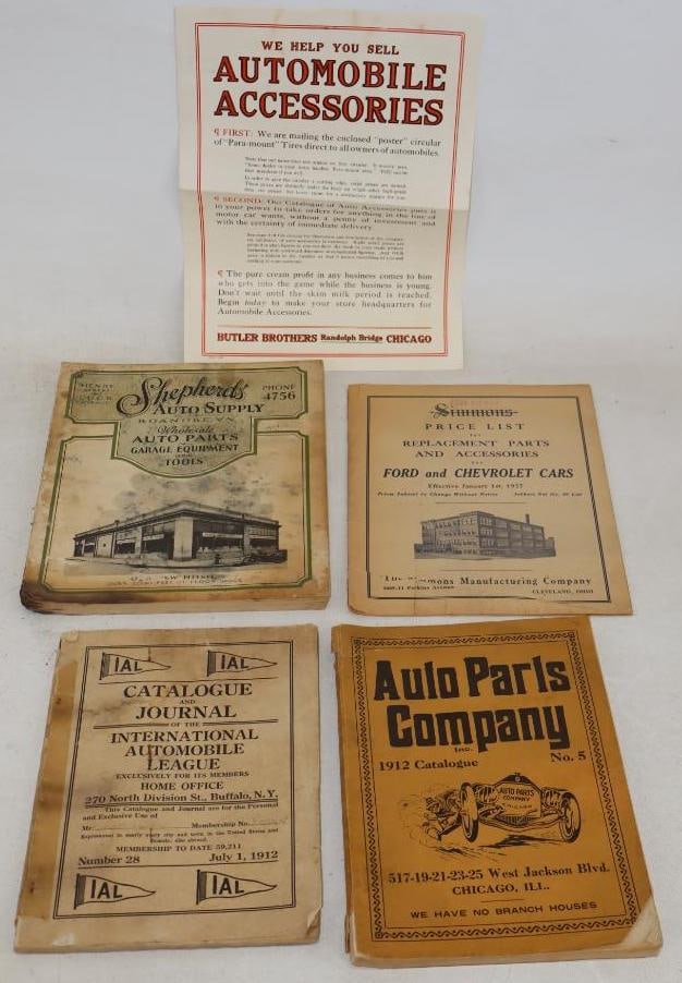 1910's Auto Parts Catalogs and 1927 Simmons Ford and Chevy Parts Price List: largest 8.5" x 11"