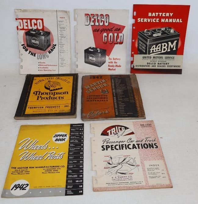 Group of 7 1940's Automobile Catalog Parts Inserts: largest 8.5" x 11"