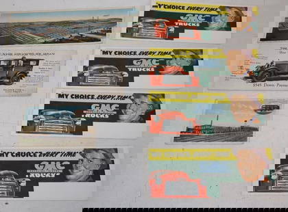 Group of 7 Nash, GMC, Durant, and Willy's Morro Postcards and Ink Blotters: largest 3.5" x 11"