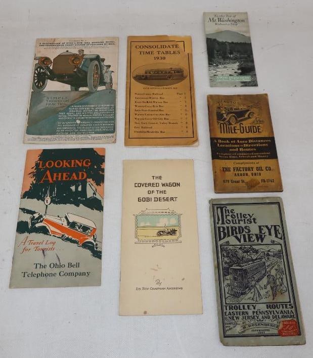 Group of 7 1910's-1930's Tourist Destination Brochures and Trolley Schedule: largest 5.5" x 8"
