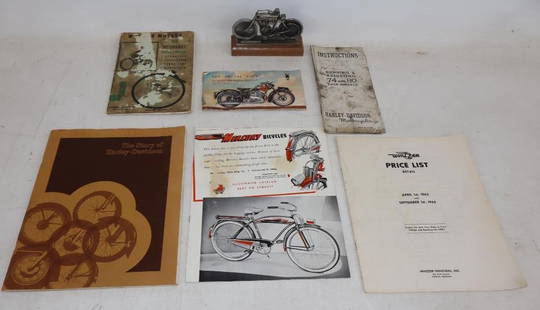 Group of 7 Mercury Bicycles, Whizzer, Harley Davidson, and Ariel Motorcycles Brochures, Book, and: largest 8.5" x 11"