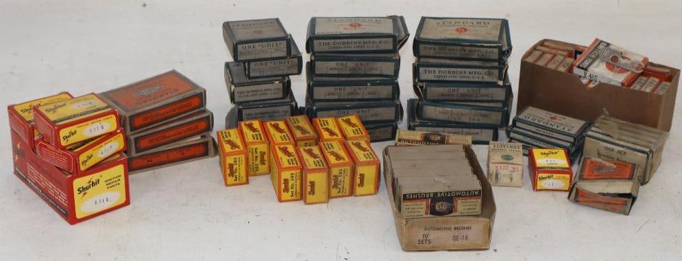 Group of 74 Standard Automotive Brushes and Ignition Parts in Original Boxes: largest 3.75" x 2.25" x 1"