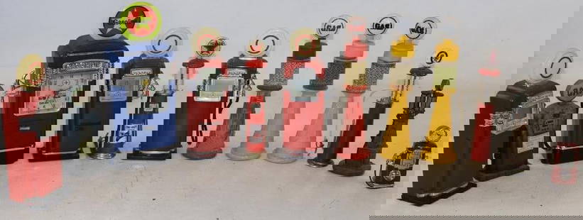 Group of 12 Avon and Gas Pump Models: largest 10" x 4" x 3"