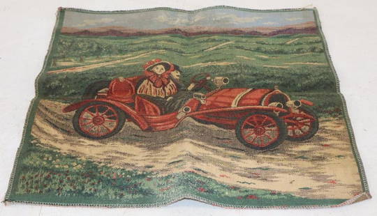 Early Automobile Mountain Scene Tapestry: 17" x 15.5"