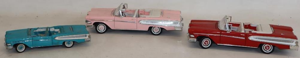 Group of 3 Ford Edsel Die Cast Models: largest 11.75" x 4" x 2.5"