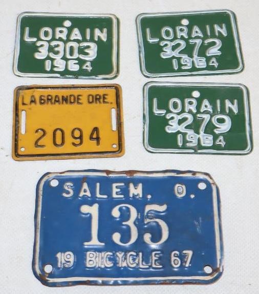 Group of 5 Ohio and Oregon Bicycle License Plates (1 of 2)