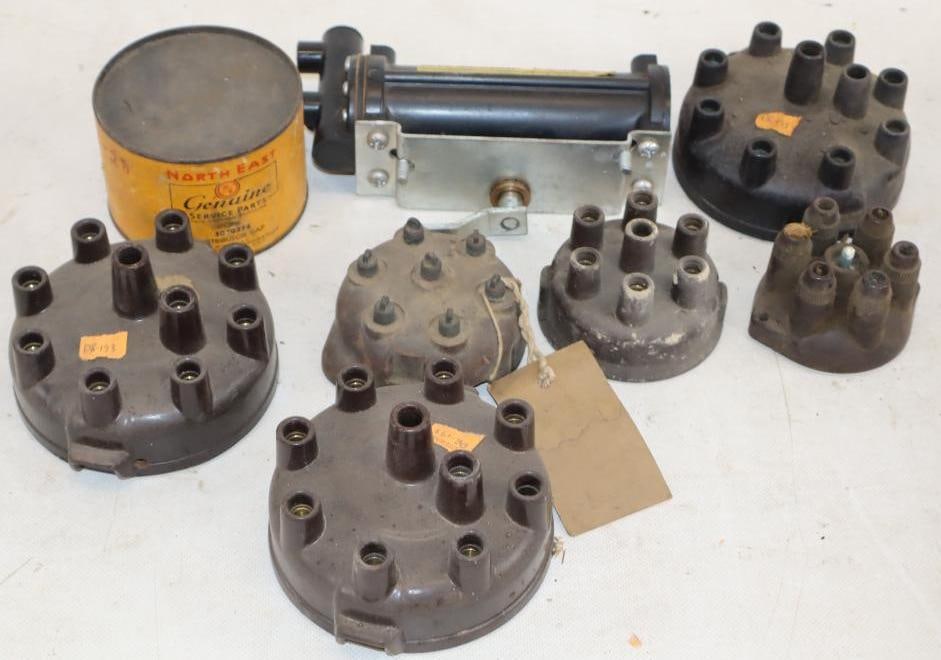 Group of 8 Early Automobile Distributor Caps: largest 4.5" x 4.5" x 3"