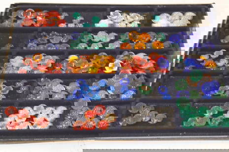 Group of 80 Jeweled Glass Lenses: largest 1" x 1"