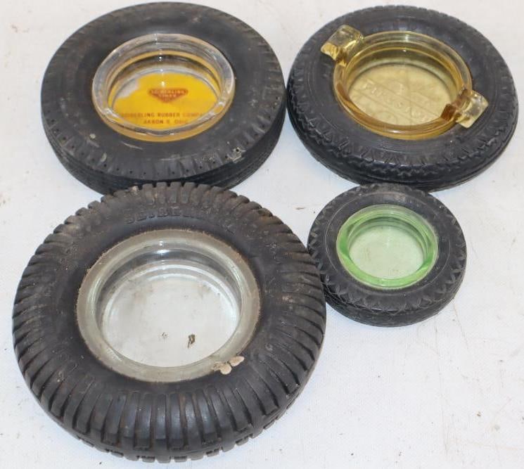 Group of 4 Firestone, Seiberling, and Goodyear Advertising Tire Ashtrays (1 of 2)