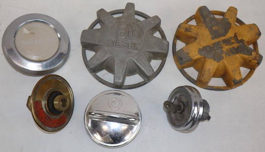 Group of 6 Different Gas and Diesel Caps: largest 5.5" x 5.5"