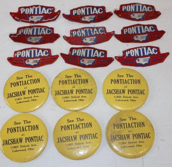 Group of 15 Pontiac Motor Car Co Pin Back Badges and Patches: largest 3.5" x 3.5"