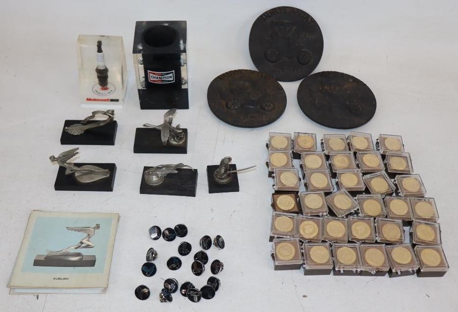 Group of 65 Franklin Mint Pewter Mascot Miniatures, Corvair, and South Central Region Pin Back: largest 4.5" x 4.5"